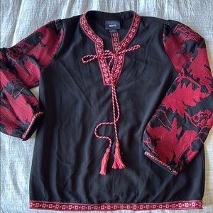 Maeve Black Blouse with Red Embroidery sz S